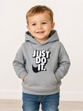 Nike Just Do It Gray Pullover Hoodie Toddler 3T Boys Swoosh Sweatshirt